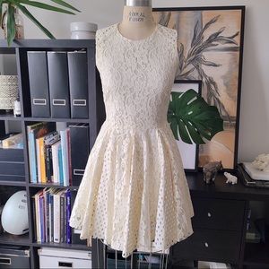 MSGM Ivory Coated Lace Mini Dress